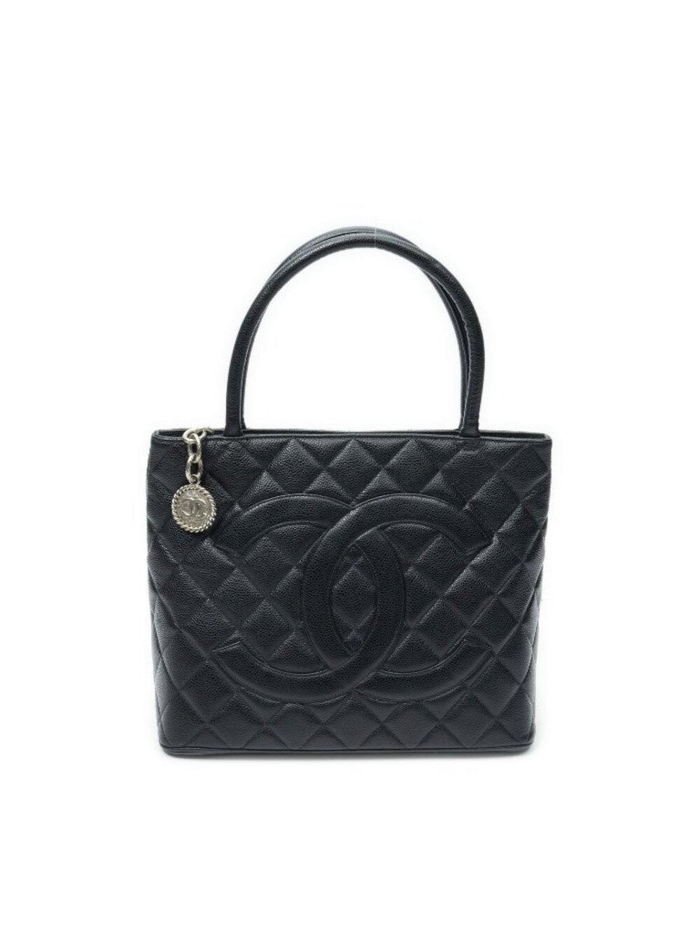 Chanel Timeless Medallion Tote Bag Black Quilted Caviar Leather